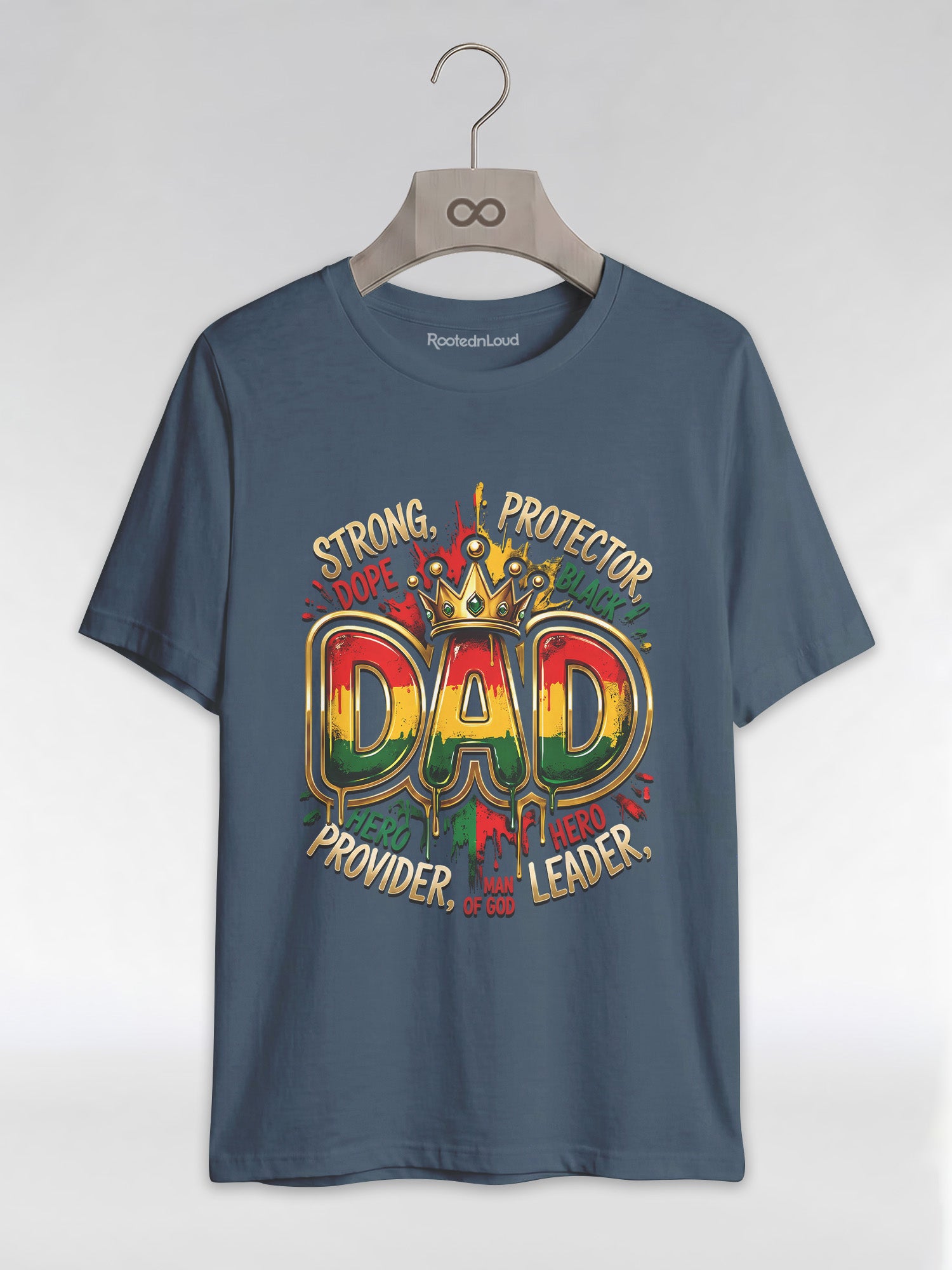 Black Dad Strong Protector Leader Crown Graphic T-Shirt - RootednLoud
