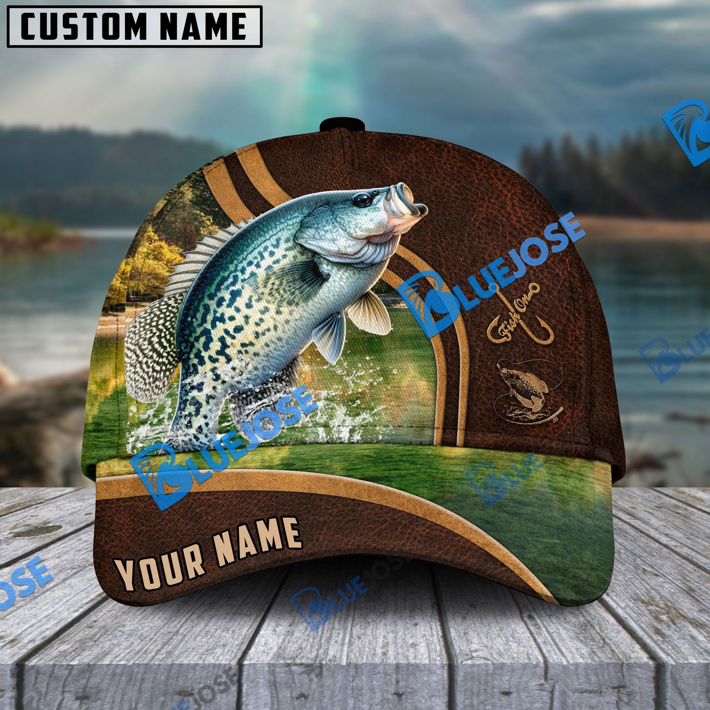 Frenzidea Personalized Crappie Fishing Heavy Brown Leather Pattern Classic Cap