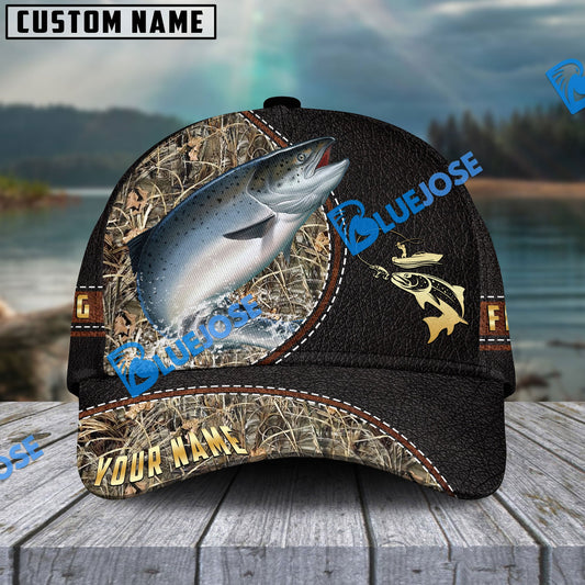 Frenzidea Personalized Salmon Black Leather Camo Pattern Fishing Classic Cap