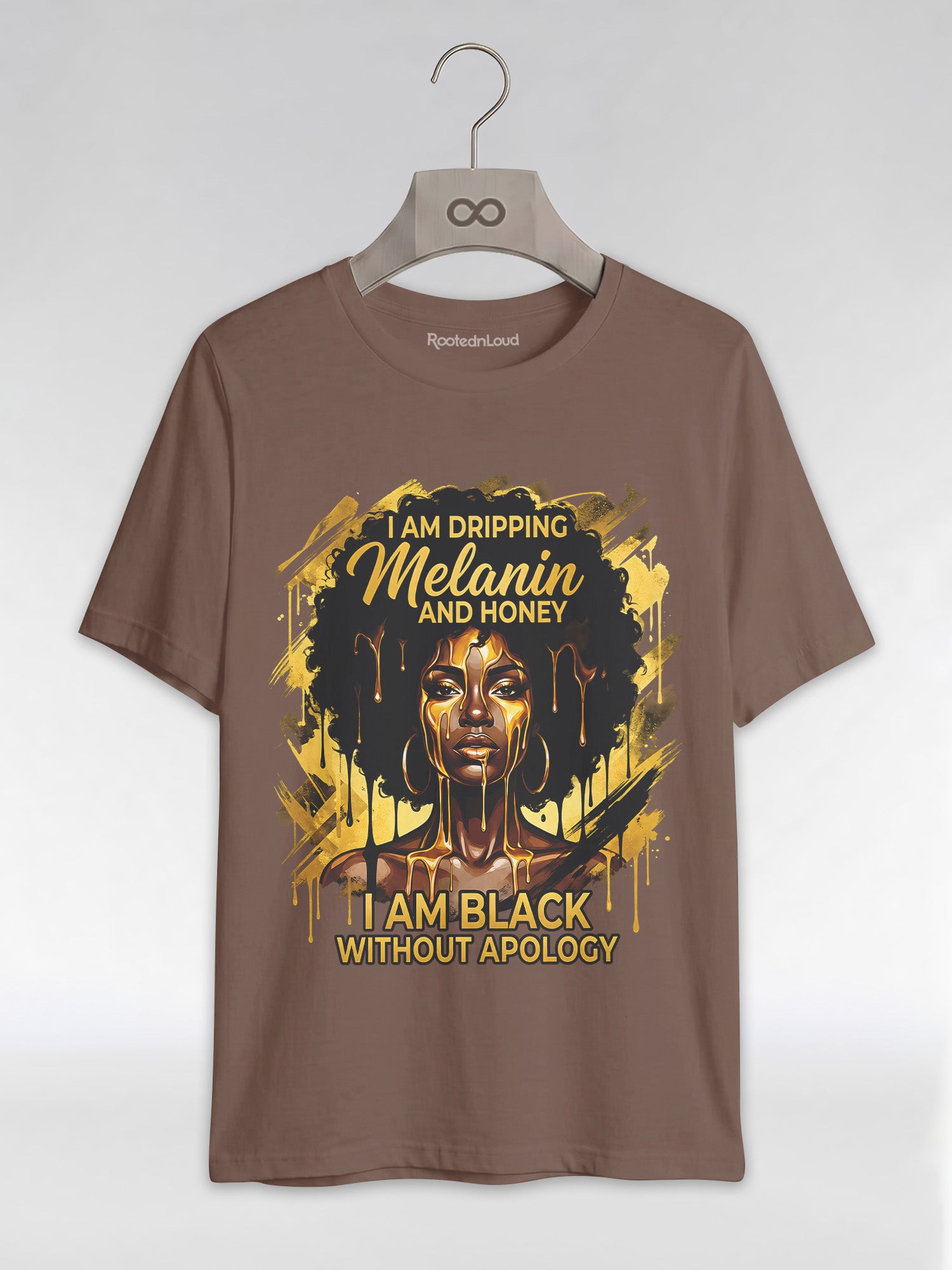Dripping Melanin and Honey: Black Queen Gold Edition Graphic T-Shirt - RootednLoud