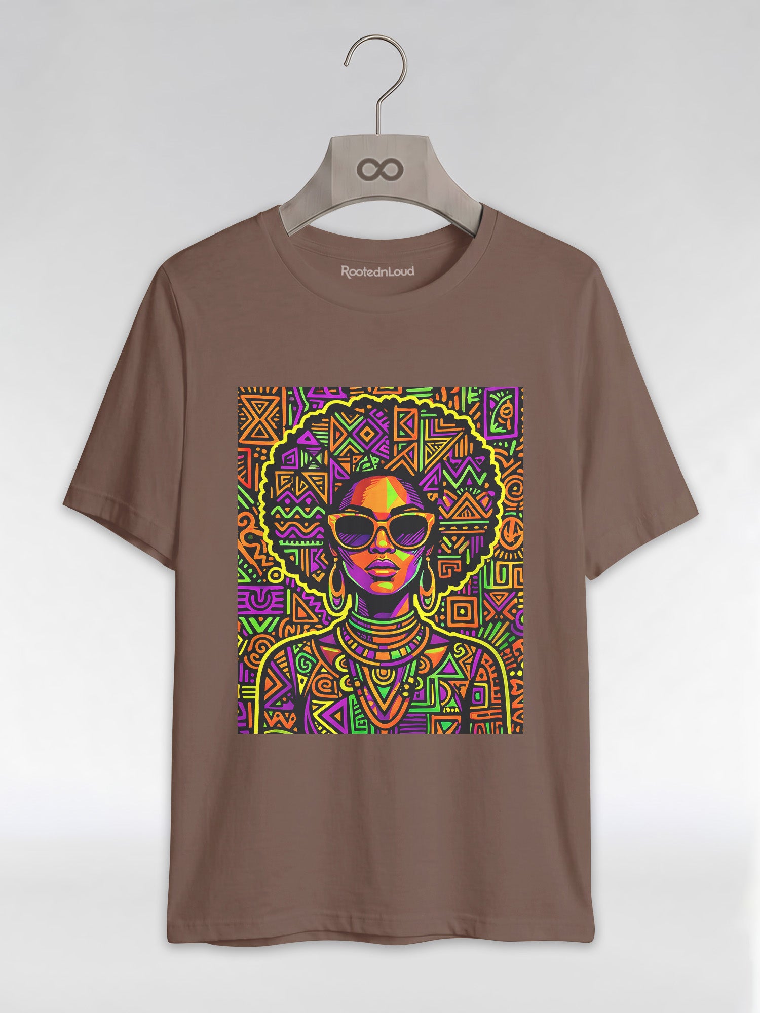Neon Tribal Queen: Afrocentric Pop Art Black Woman Graphic T-Shirt - RootednLoud