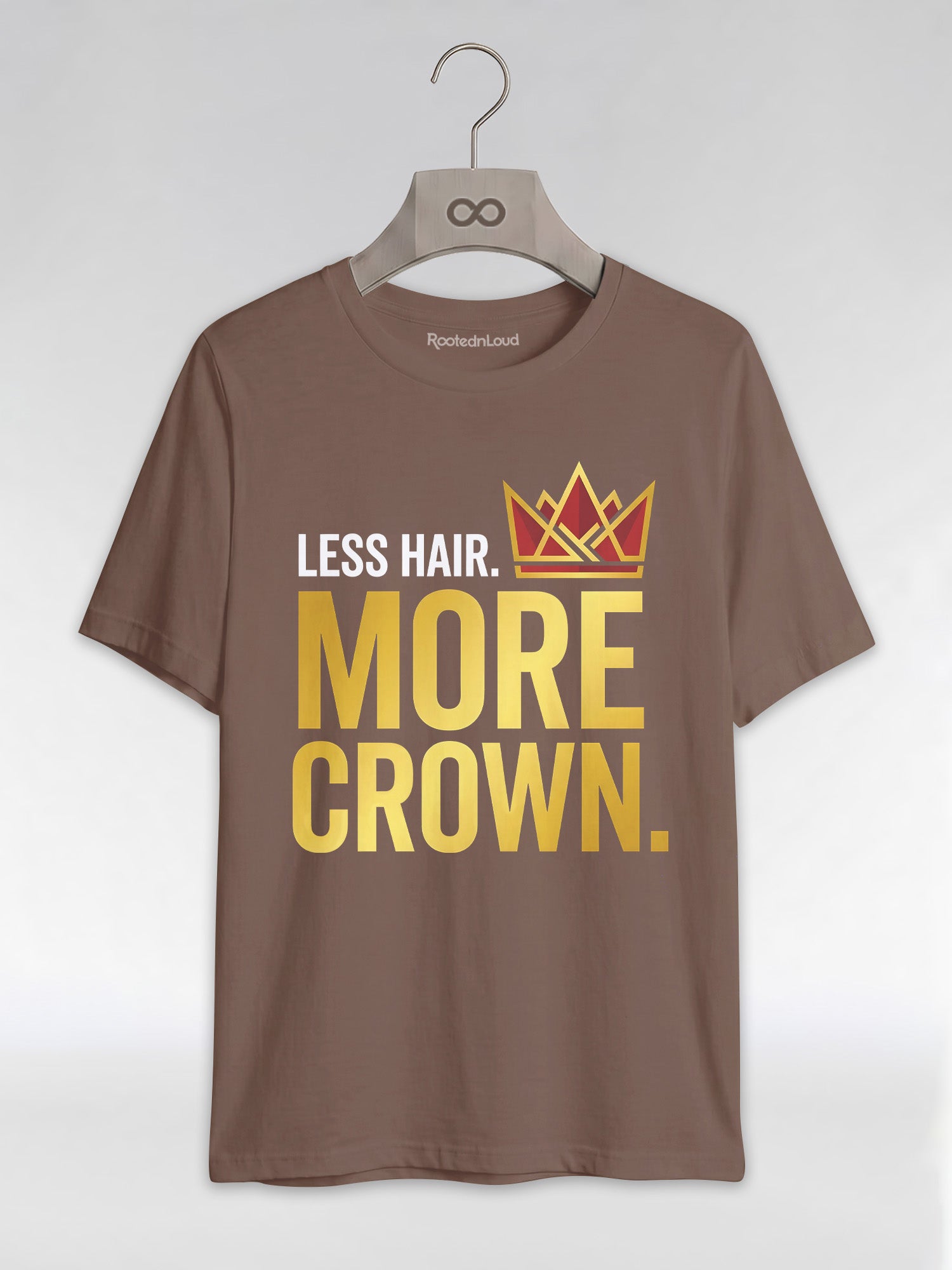 Bald & Proud: Less Hair More Crown Golden Typography Graphic T-Shirt - RootednLoud