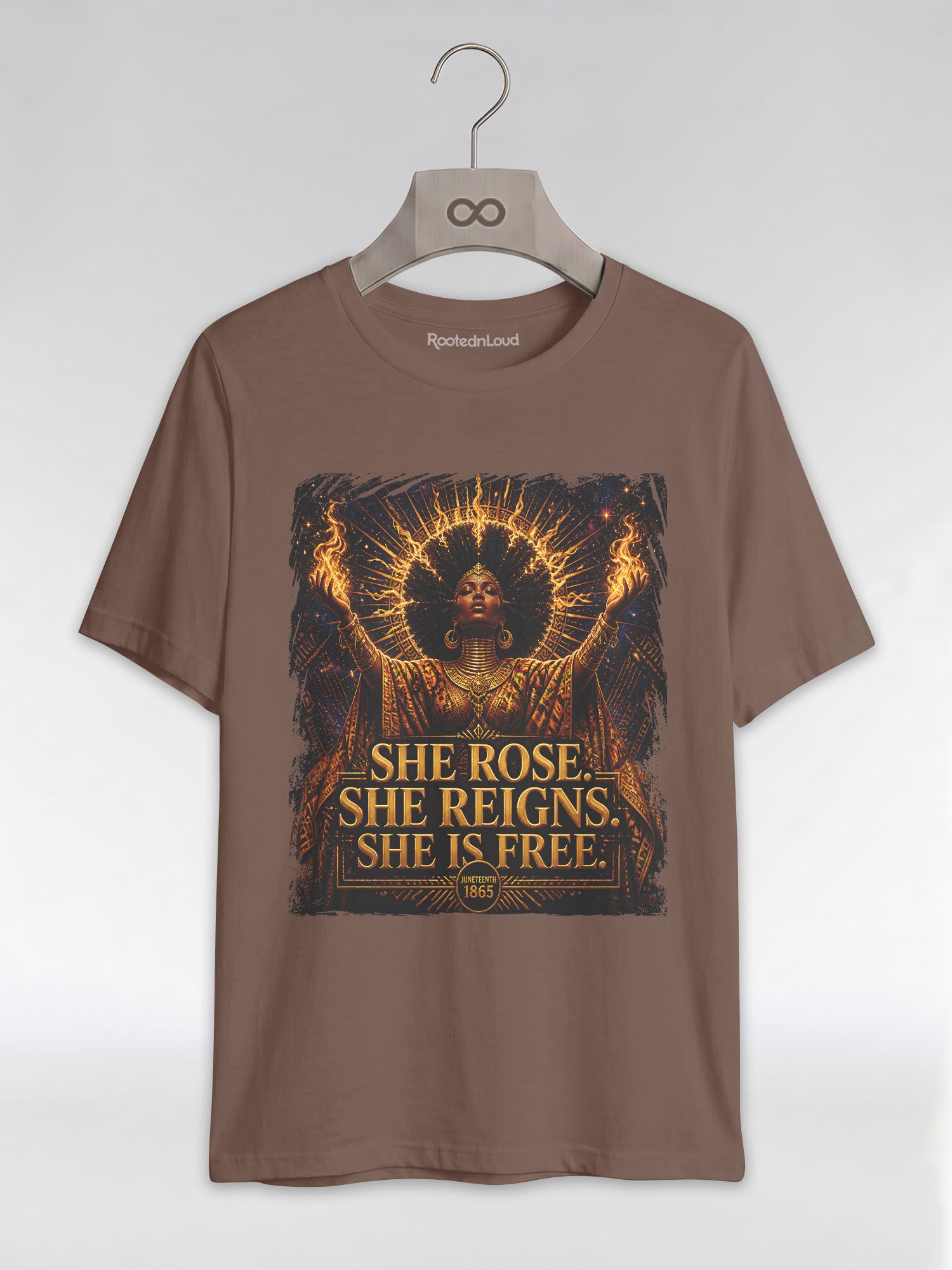 She Rose She Reigns She Is Free: Juneteenth Goddess Graphic T-Shirt - RootednLoud