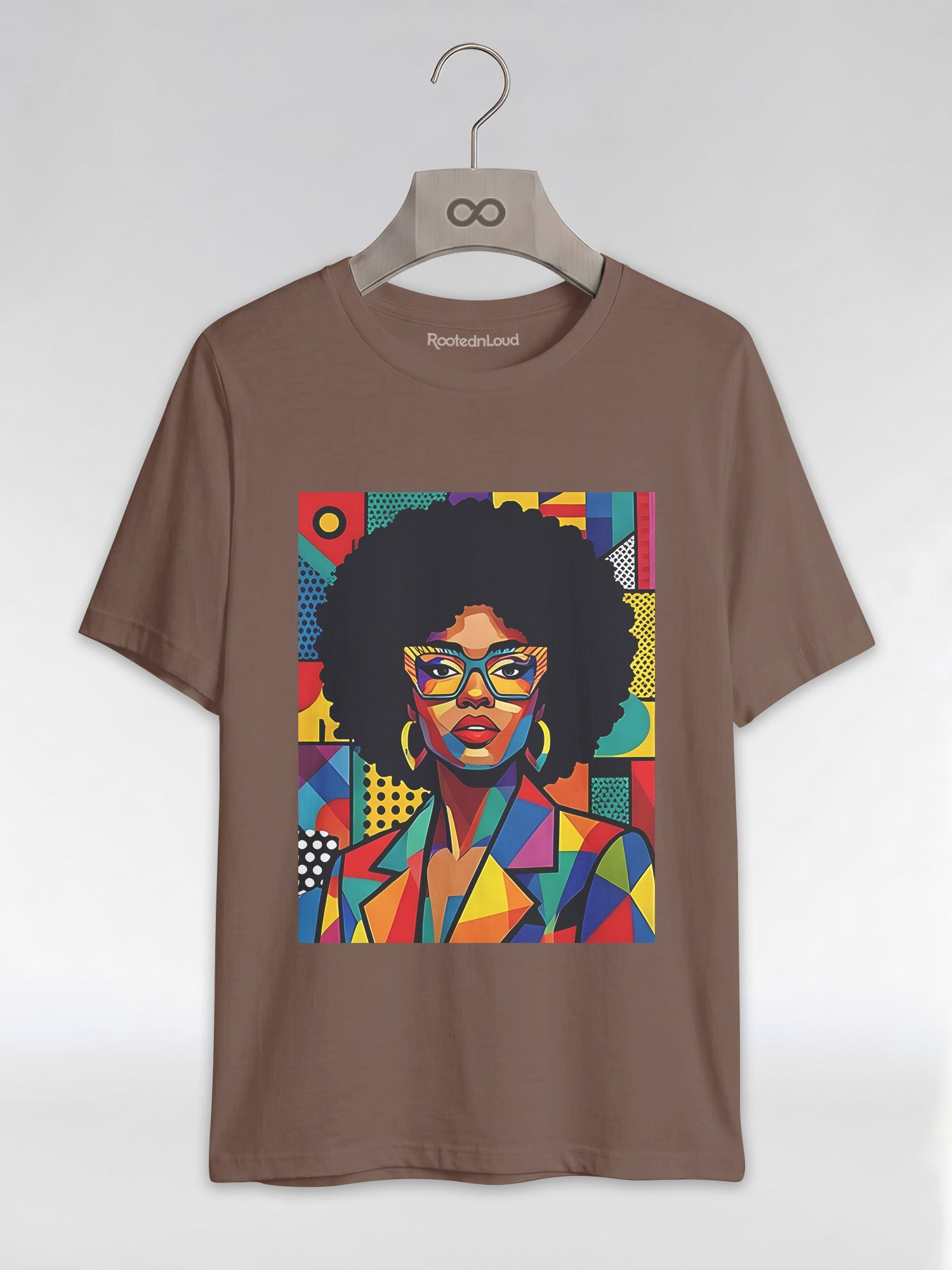 Black Queen Pop Art: Geometric Afro Portrait Graphic T-Shirt - RootednLoud