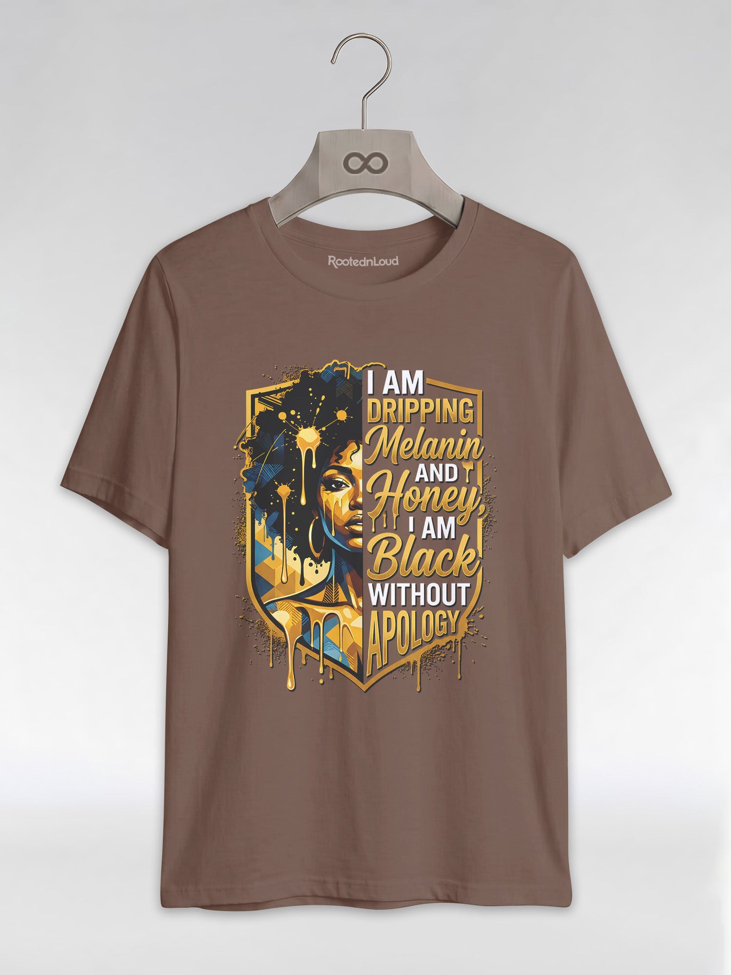 The Royal Shield: Dripping Melanin and Honey Black Queen Graphic T-Shirt - RootednLoud