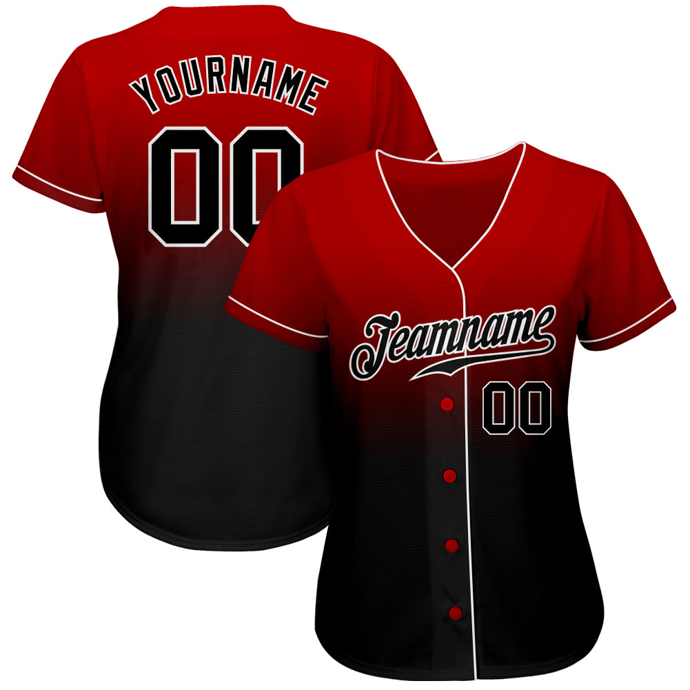 Frenzidea Custom Red Black-White Authentic Fade Fashion Baseball Jersey