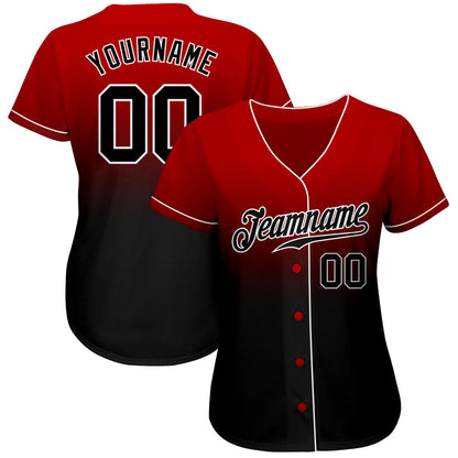 Frenzidea Custom Red Black-White Authentic Fade Fashion Baseball Jersey