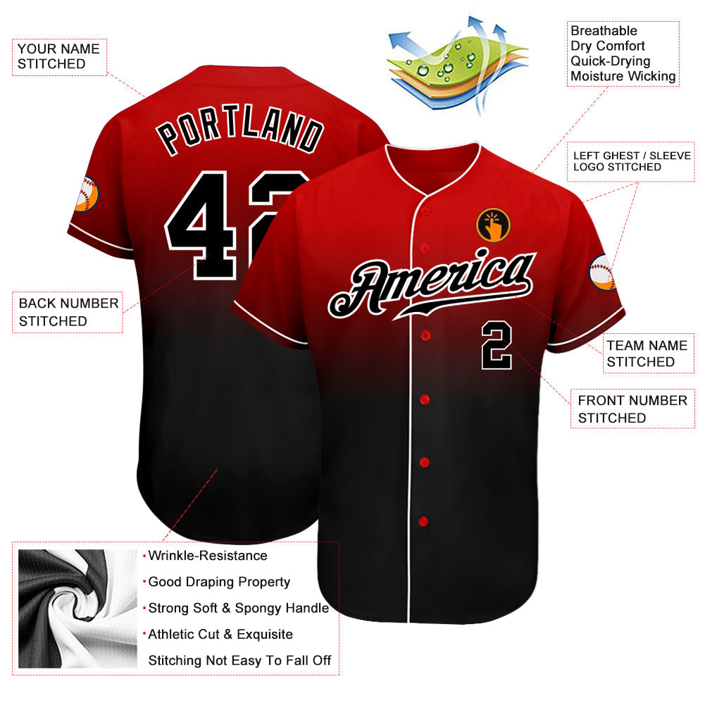 Frenzidea Custom Red Black-White Authentic Fade Fashion Baseball Jersey
