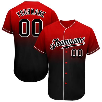 Frenzidea Custom Red Black-White Authentic Fade Fashion Baseball Jersey