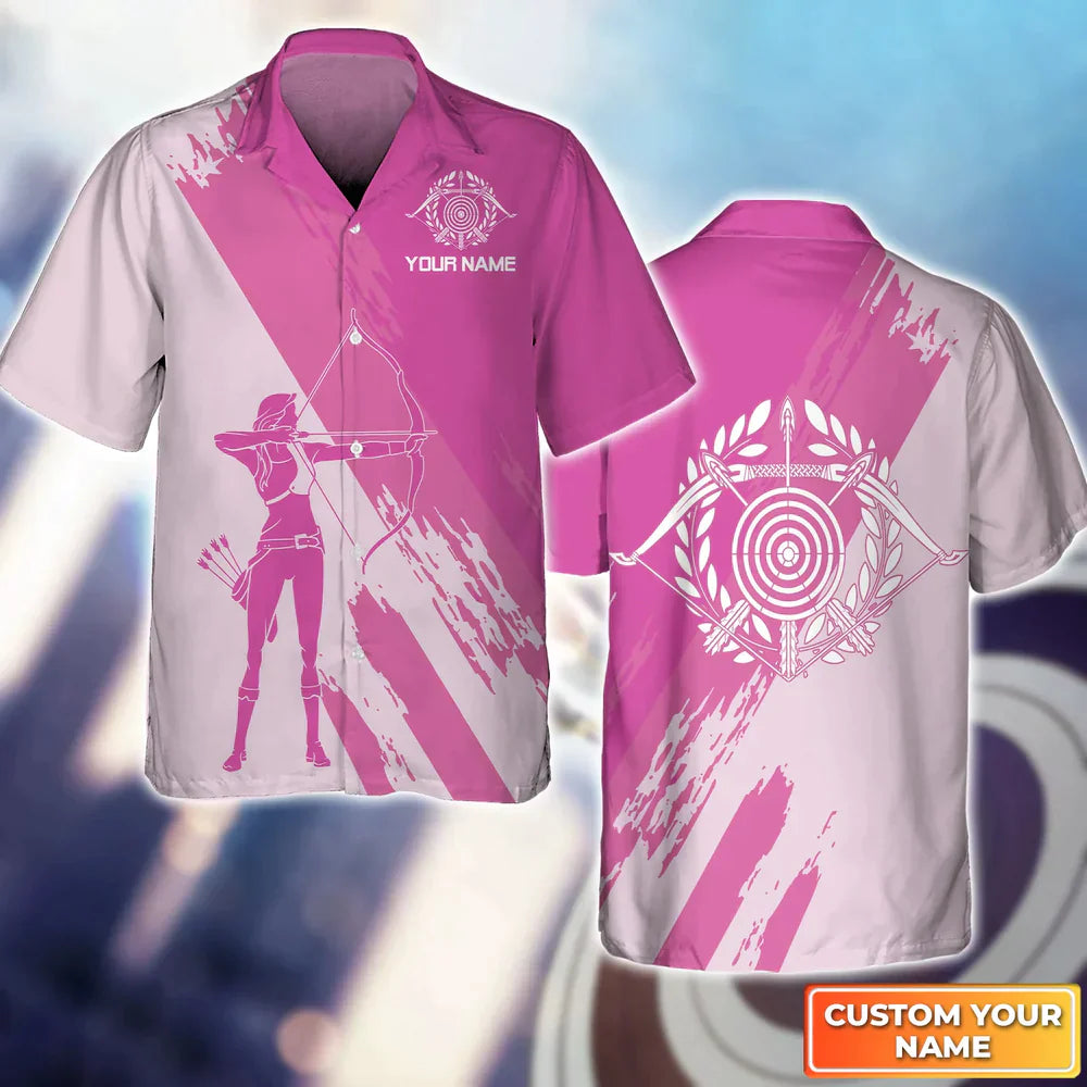 Frenzidea Female Archer Silhouette Pink 3D Hawaiian Shirt