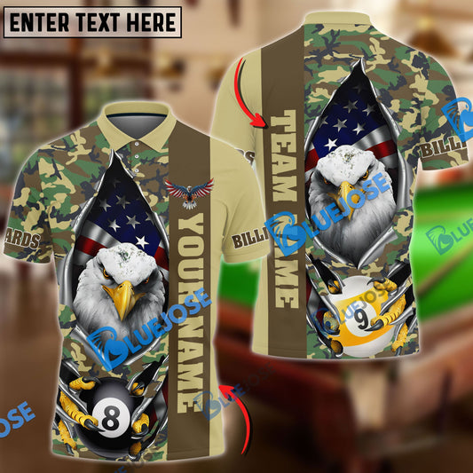 Frenzidea Billiards Ball 8 And 9 American Eagle Camo Personalized Name, Team Name Unisex Shirt ( 4 Colors )