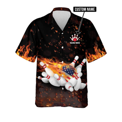 Frenzideas Flame Bowling Gutter Gang Personalized Name Hawaiian Shirt