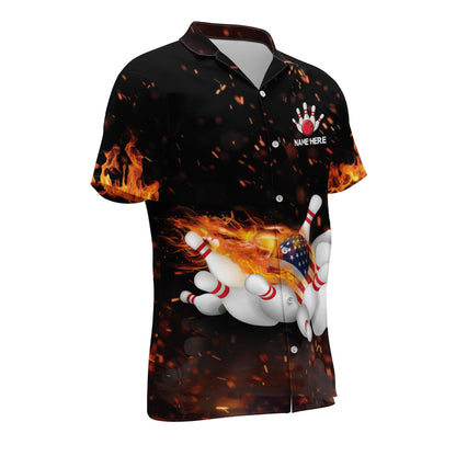 Frenzideas Flame Bowling Gutter Gang Personalized Name Hawaiian Shirt