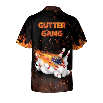 Frenzideas Flame Bowling Gutter Gang Personalized Name Hawaiian Shirt