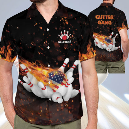Frenzideas Flame Bowling Gutter Gang Personalized Name Hawaiian Shirt