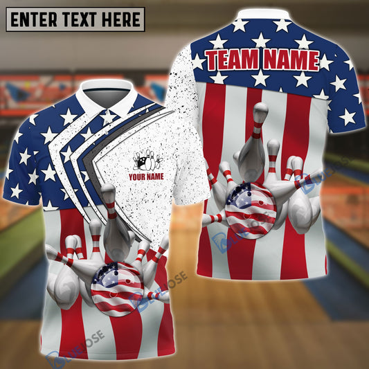 Frenzidea Bowling and Pins Lightning American Flag Personalized Name 3D Shirt