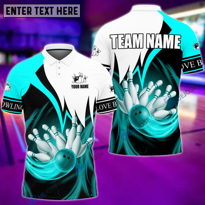 Frenzidea Bowling and Pins Color & White Personalized Name, Team Name Unisex Shirt (4 Colors)