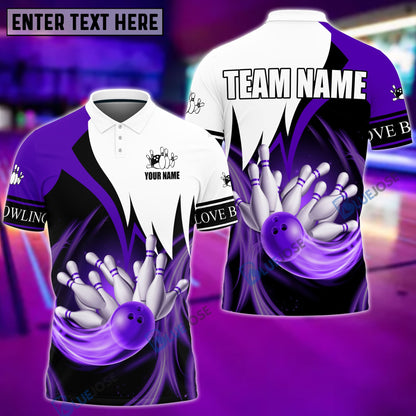Frenzidea Bowling and Pins Color & White Personalized Name, Team Name Unisex Shirt (4 Colors)