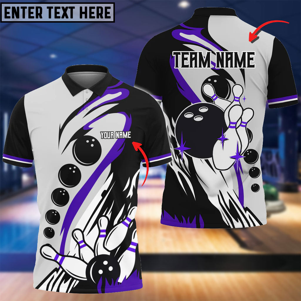 Frenzidea Bowling Ball And Pins Wind Rise Multicolor Option Customized Name 3D Shirt (4 Colors)