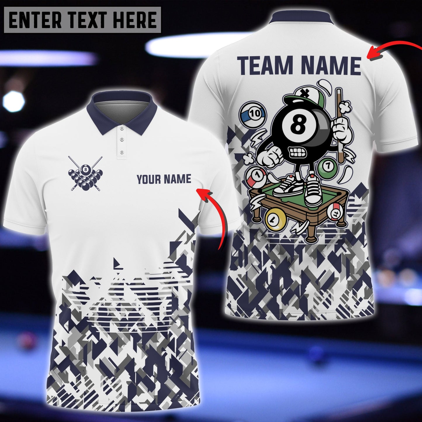 Frenzidea Billiards Abstract Triangle 8 Ball Personalized Name, Team Name Shirt