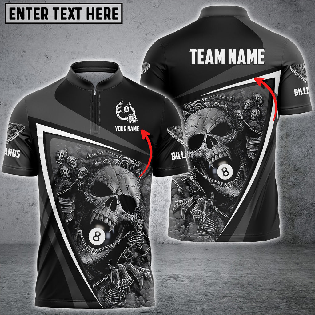 Frenzidea Grey Skull Ball 8 Billiards Personalized Name & Team Name Shirt