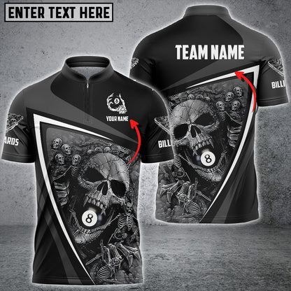 Frenzidea Grey Skull Ball 8 Billiards Personalized Name & Team Name Shirt