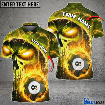 Frenzidea Billiards Ball 8 Fire Personalized Name Unisex Polo Shirt (6 Colors)