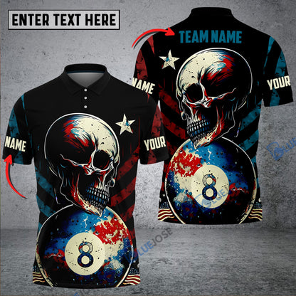 Frenzidea Billiards American Flag Skull 8 Ball Personalized Name, Team Name 3D Shirts