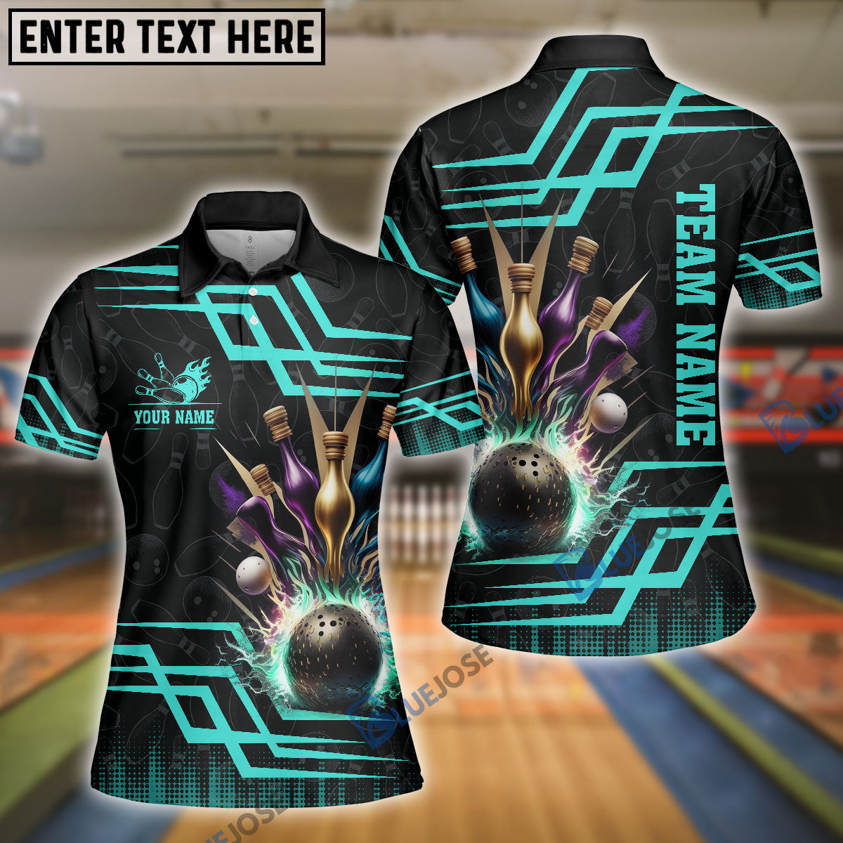 Frenzideas Bowling And Pins Royal Multicolor Option Customized Name 3D Shirt for Women (4 Colors)