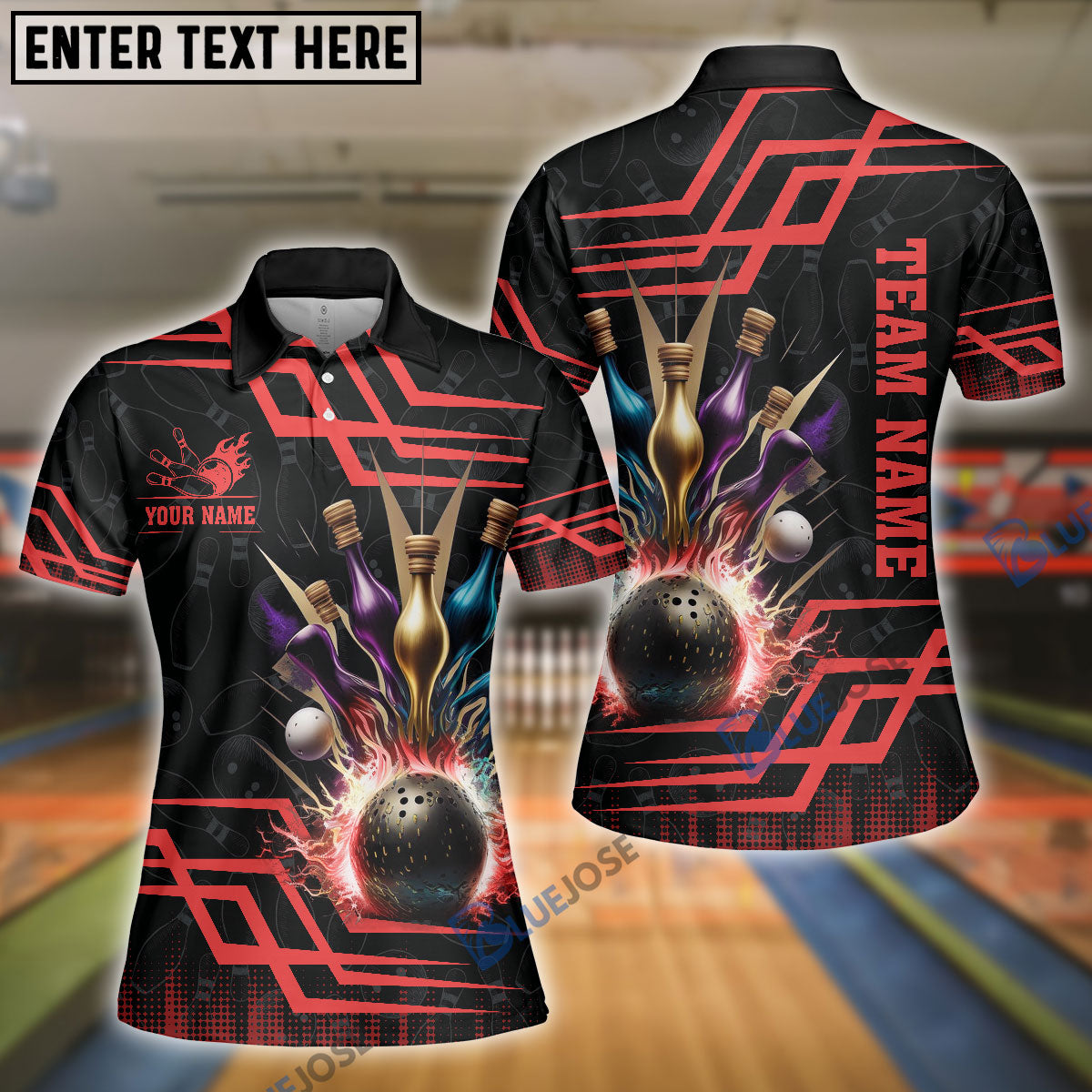 Frenzideas Bowling And Pins Royal Multicolor Option Customized Name 3D Shirt for Women (4 Colors)