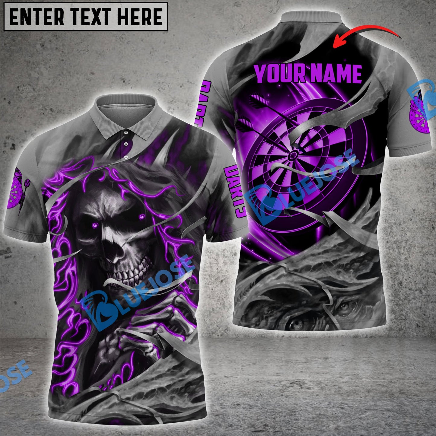 Frenzidea Darts Skull Reaper Personalized Name 3D Polo Shirt