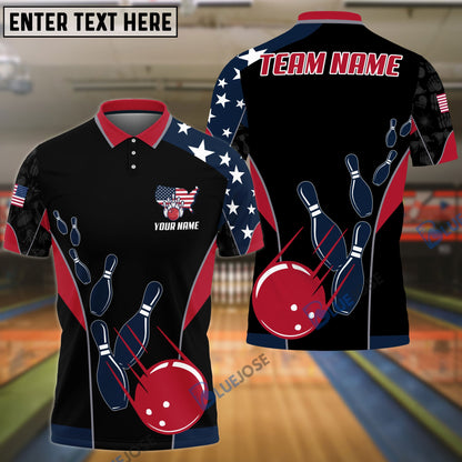 Frenzidea Bowling And Pins American Flag Customized Name, Team Name 3D Shirt (4 Options)
