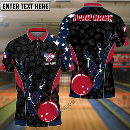 Frenzidea Bowling And Pins American Flag Customized Name, Team Name 3D Shirt (4 Options)