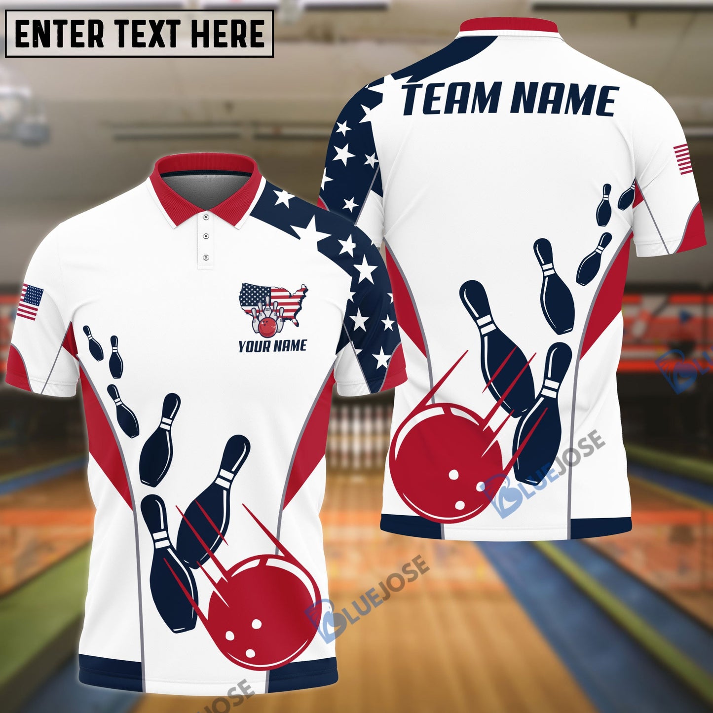 Frenzidea Bowling And Pins American Flag Customized Name, Team Name 3D Shirt (4 Options)