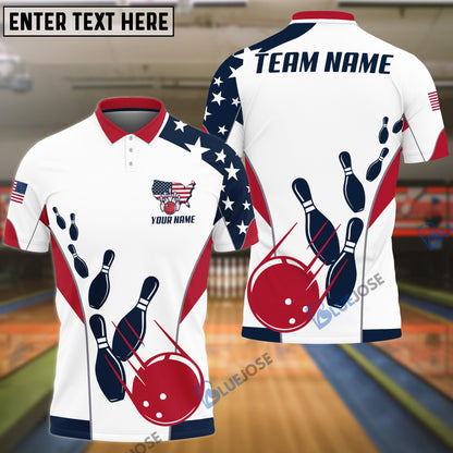 Frenzidea Bowling And Pins American Flag Customized Name, Team Name 3D Shirt (4 Options)