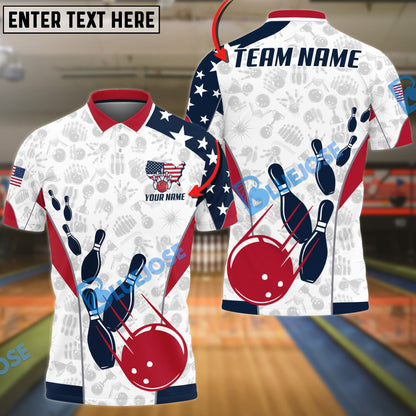 Frenzidea Bowling And Pins American Flag Customized Name, Team Name 3D Shirt (4 Options)