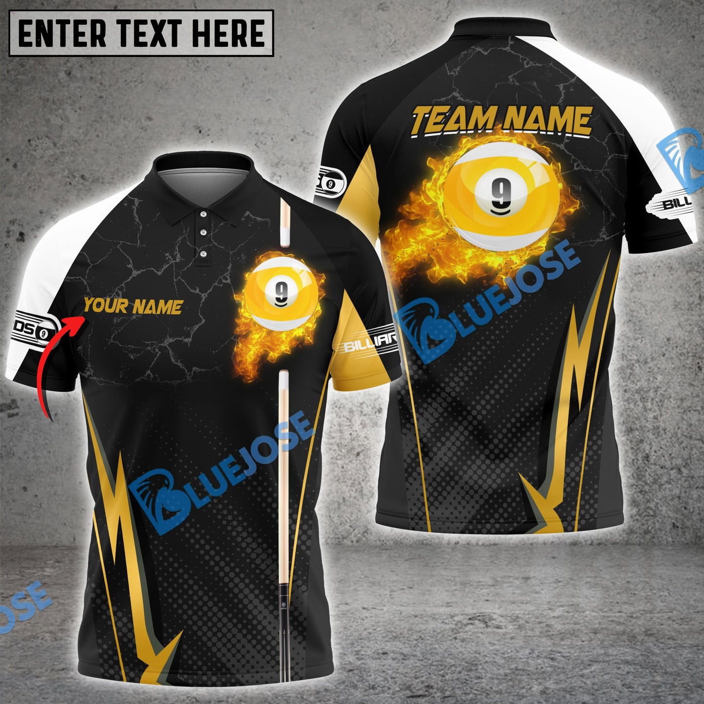 Frenzidea Billiards Ball 9 Fire Cue Personalized Name, Team Name Unisex Shirt ( 4 Colors )