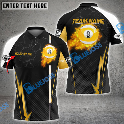 Frenzidea Billiards Ball 9 Fire Cue Personalized Name, Team Name Unisex Shirt ( 4 Colors )