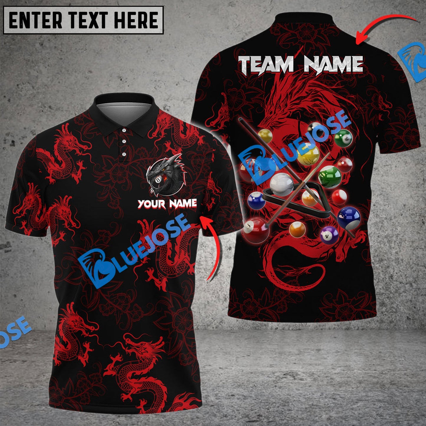 Frenzidea Billiards Ball 8 Powerful Dragon Tattoos Personalized Name, Team Name Unisex Shirt ( 4 Colors )