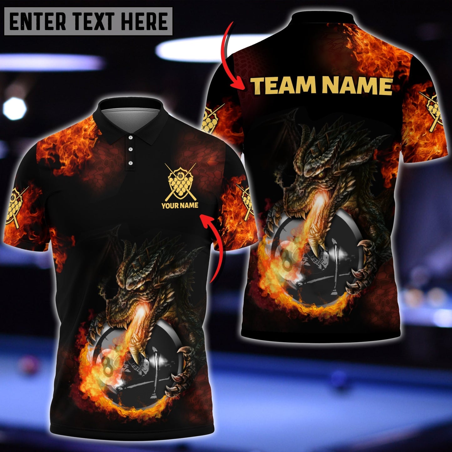 Frenzidea Fire Dragon Billiards Personalized Unisex Shirt