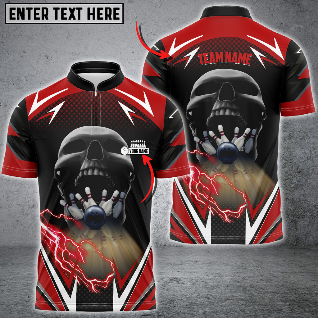 Frenzidea Bowling And Pins Lightning Into Skull Multicolor Option Customized Name 3D Shirt