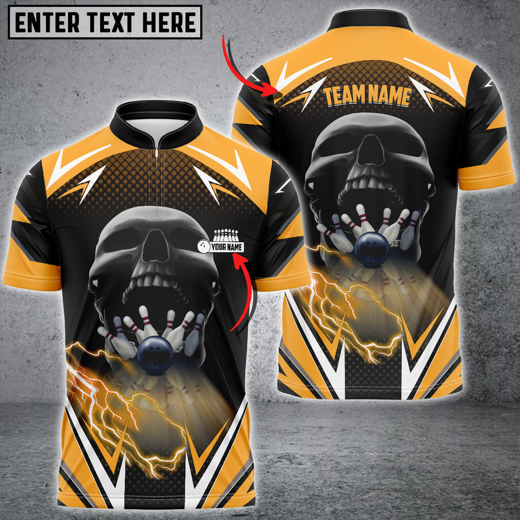 Frenzidea Bowling And Pins Lightning Into Skull Multicolor Option Customized Name 3D Shirt