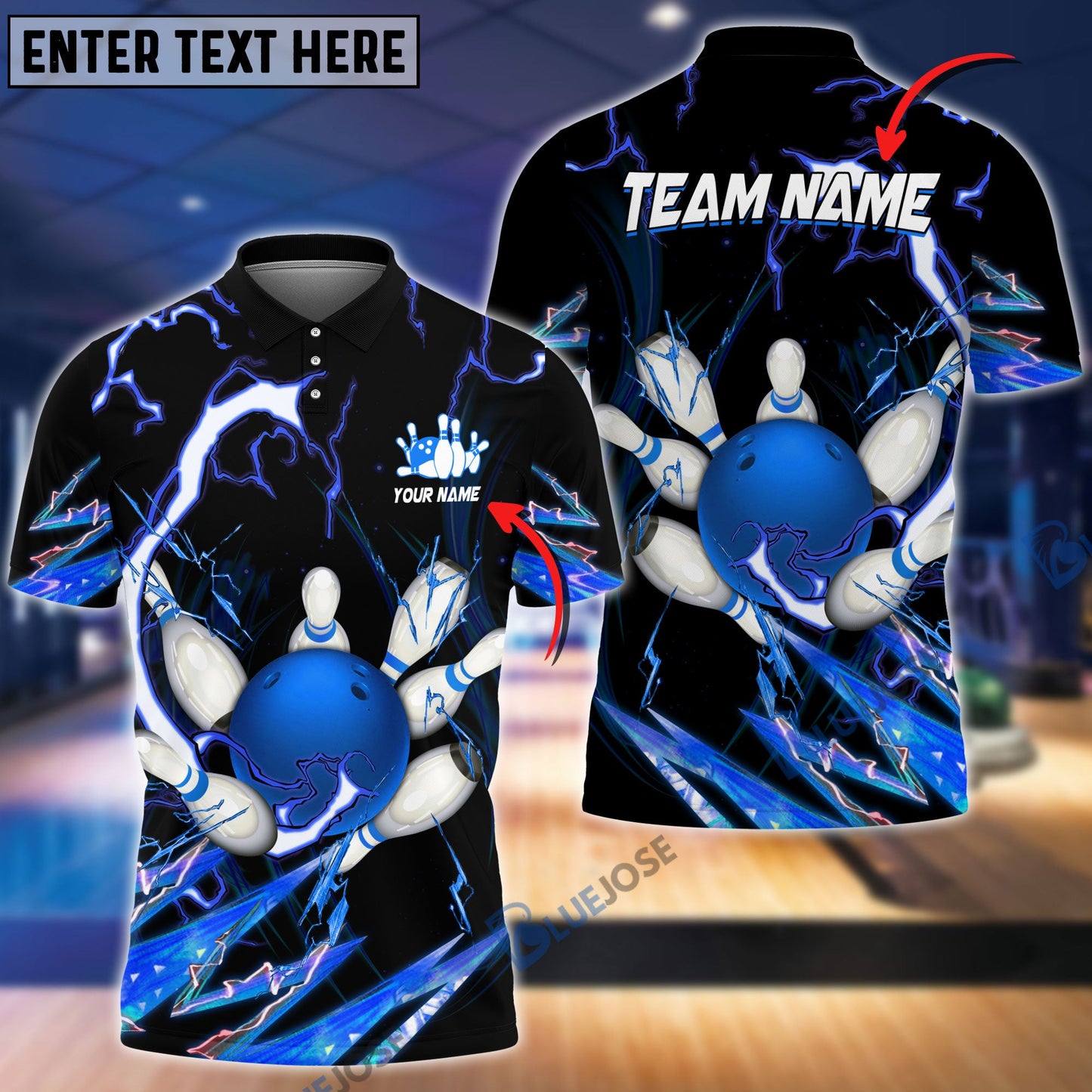 Frenzideas Bowling and Pins Colorful Thunder Power Personalized Name Team Name 3D Shirt (5 Colors)