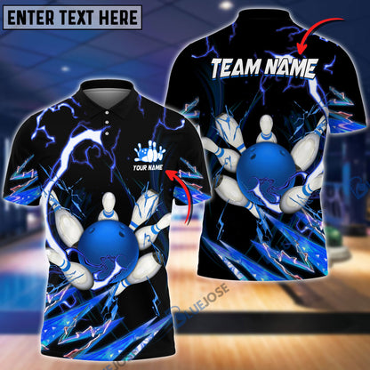 Frenzideas Bowling and Pins Colorful Thunder Power Personalized Name Team Name 3D Shirt (5 Colors)