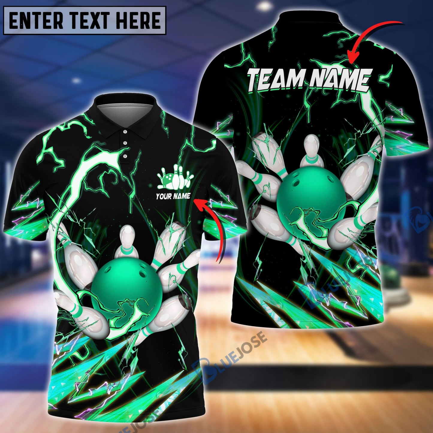 Frenzideas Bowling and Pins Colorful Thunder Power Personalized Name Team Name 3D Shirt (5 Colors)