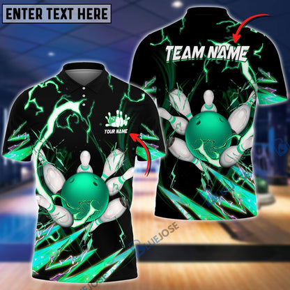 Frenzideas Bowling and Pins Colorful Thunder Power Personalized Name Team Name 3D Shirt (5 Colors)