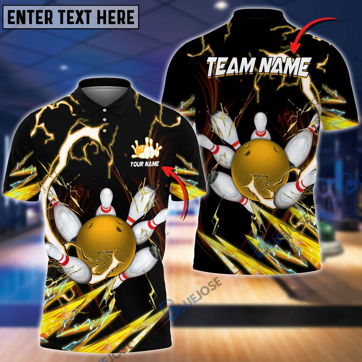 Frenzideas Bowling and Pins Colorful Thunder Power Personalized Name Team Name 3D Shirt (5 Colors)