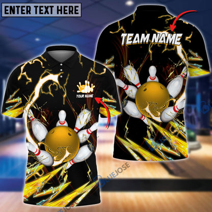 Frenzideas Bowling and Pins Colorful Thunder Power Personalized Name Team Name 3D Shirt (5 Colors)
