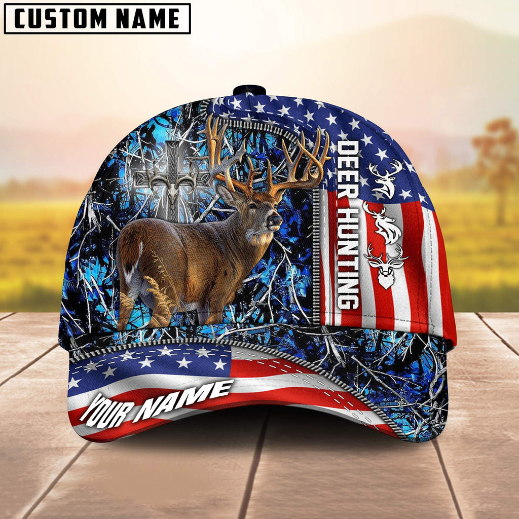 Frenzidea Deer Hunting American Under God Personalized Cap (9 Colors)