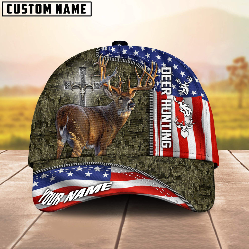 Frenzidea Deer Hunting American Under God Personalized Cap (9 Colors)